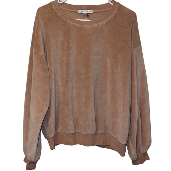 Young Fabulous & Broke Tops - NEW! Young Fabulous & Broke Velour Tan Long Sleeve Crew Neck Women's Size Large
